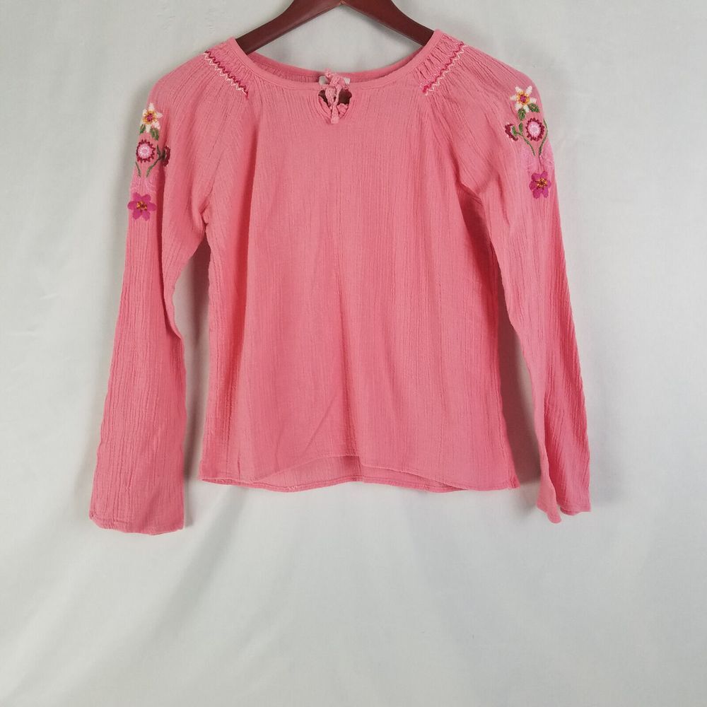 Xhilaration Shirt Juniors XL Pink Crop Top Womens Floral Embroidered Long Sleeve